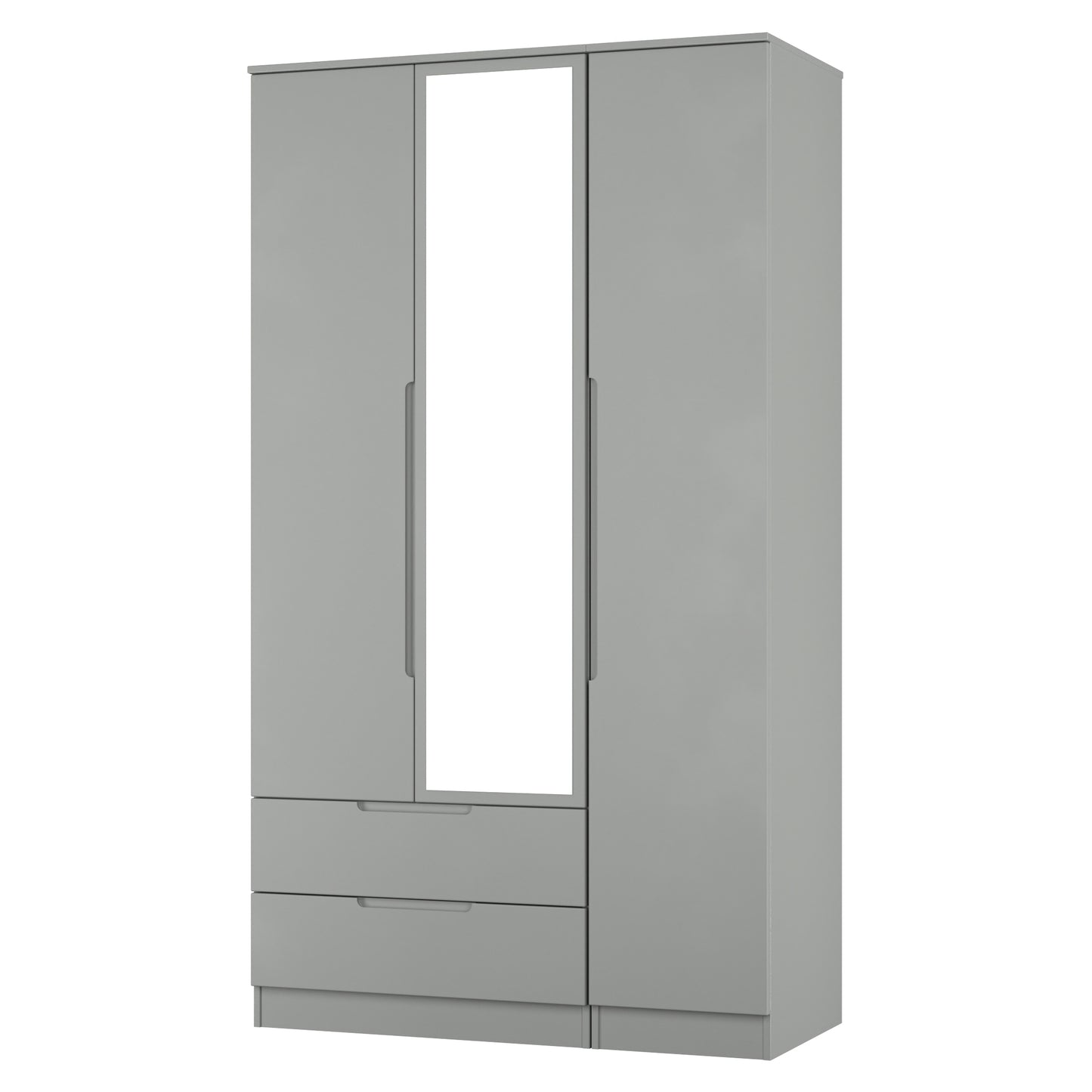 Milan Tall Mirror Wardrobe Grey 1 Shelf 2 Drawers 196cm