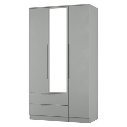 Milan Tall Mirror Wardrobe Grey 1 Shelf 2 Drawers 196cm