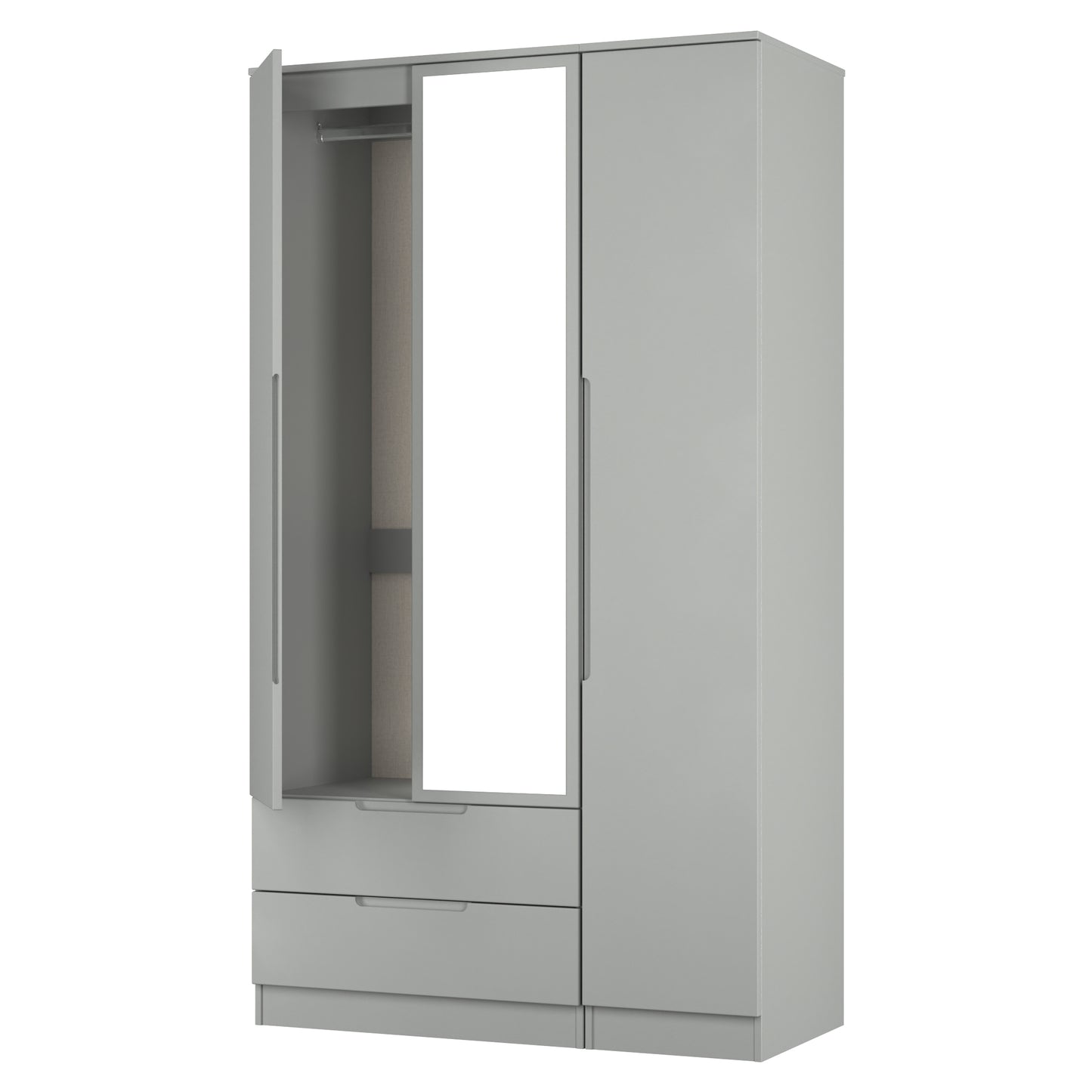 Milan Tall Mirror Wardrobe Grey 1 Shelf 2 Drawers 196cm