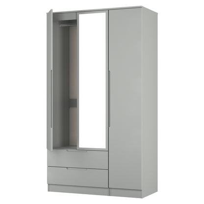 Milan Tall Mirror Wardrobe Grey 1 Shelf 2 Drawers 196cm