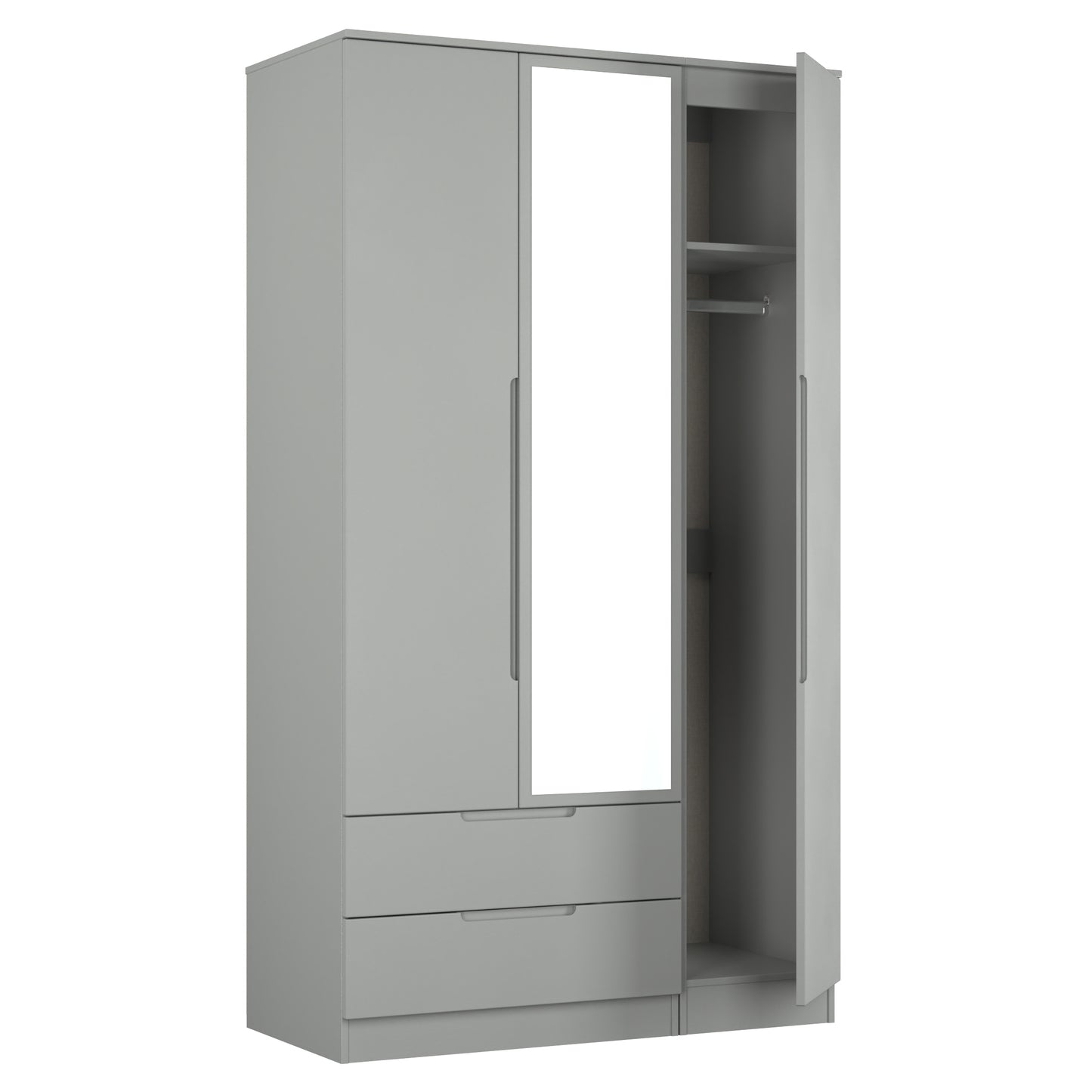 Milan Tall Mirror Wardrobe Grey 1 Shelf 2 Drawers 196cm
