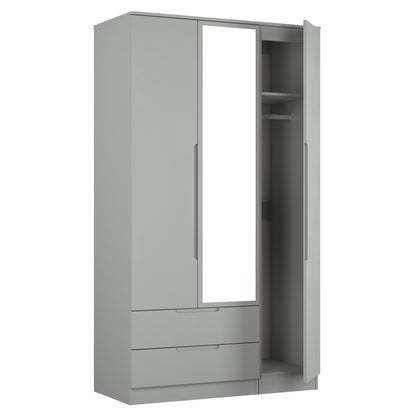 Milan Tall Mirror Wardrobe Grey 1 Shelf 2 Drawers 196cm