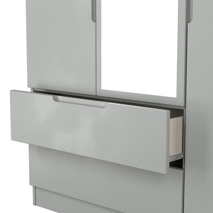 Milan Tall Mirror Wardrobe Grey 1 Shelf 2 Drawers 196cm