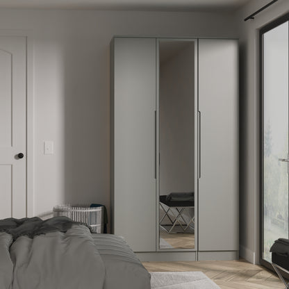 Milan Tall Mirror Wardrobe Grey 2 Shelves 196cm