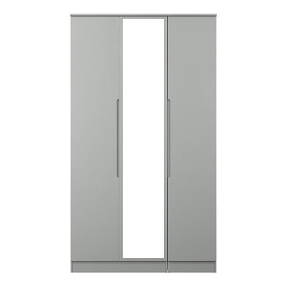 Milan Tall Mirror Wardrobe Grey 2 Shelves 196cm