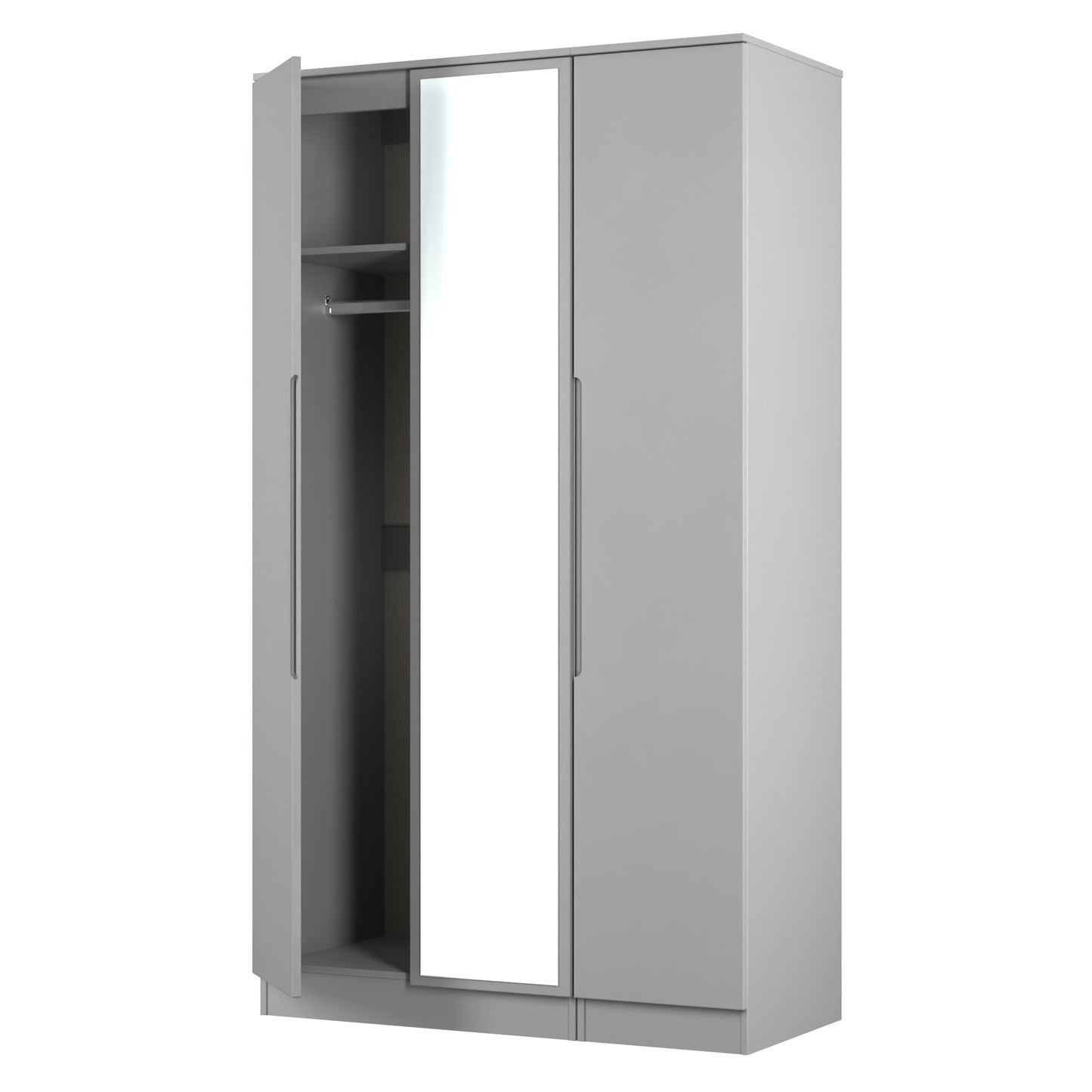 Milan Tall Mirror Wardrobe Grey 2 Shelves 196cm