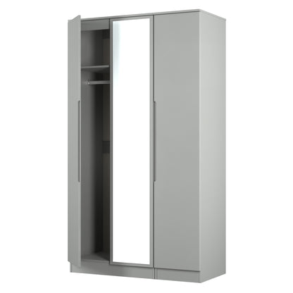Milan Tall Mirror Wardrobe Grey 2 Shelves 196cm