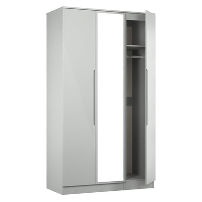 Milan Tall Mirror Wardrobe Grey 2 Shelves 196cm