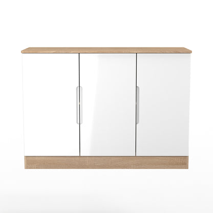 Milan Large Sideboard White & Oak 3 Doors 2 Shelves 110cm