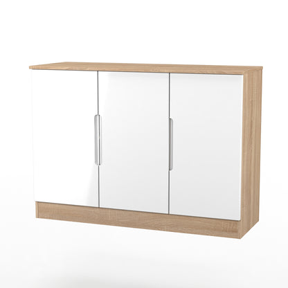 Milan Large Sideboard White & Oak 3 Doors 2 Shelves 110cm