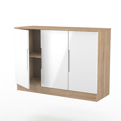 Milan Large Sideboard White & Oak 3 Doors 2 Shelves 110cm