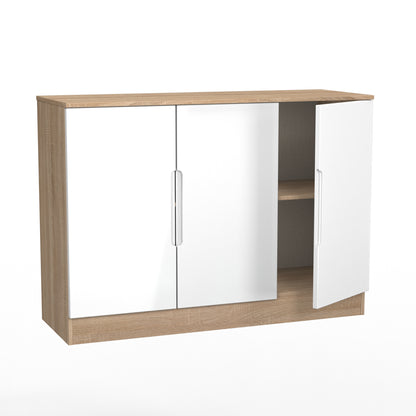 Milan Large Sideboard White & Oak 3 Doors 2 Shelves 110cm