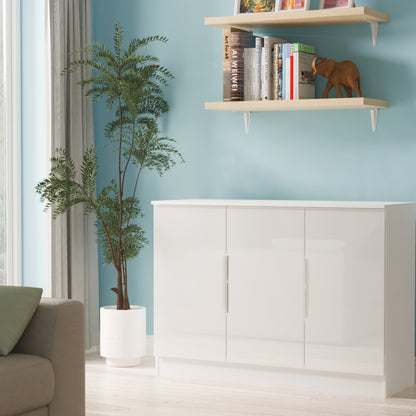 Milan Large Sideboard White 3 Doors 2 Shelves 110cm