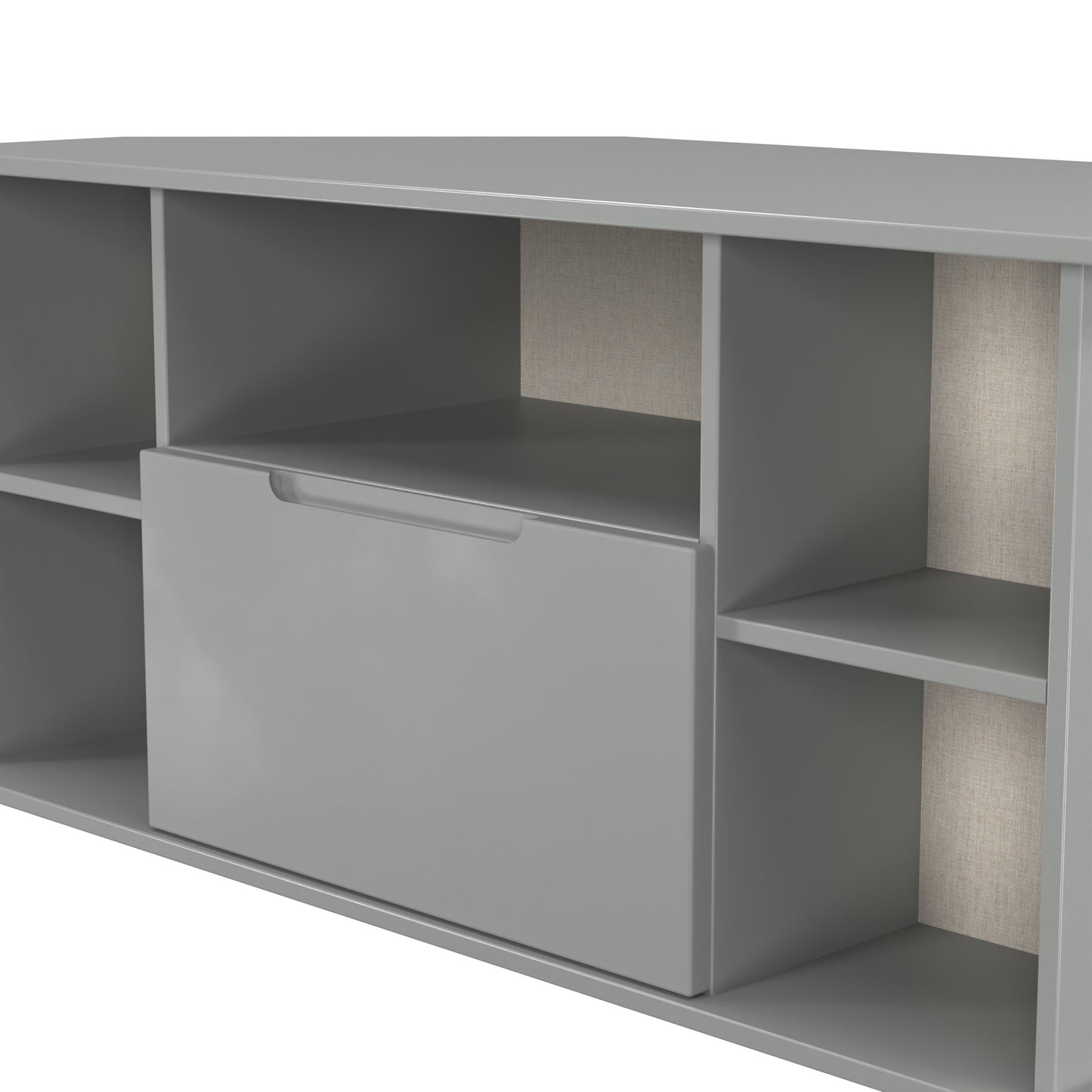 Milan Corner Corner TV Unit Grey 5 Shelves 1 Drawer 110cm
