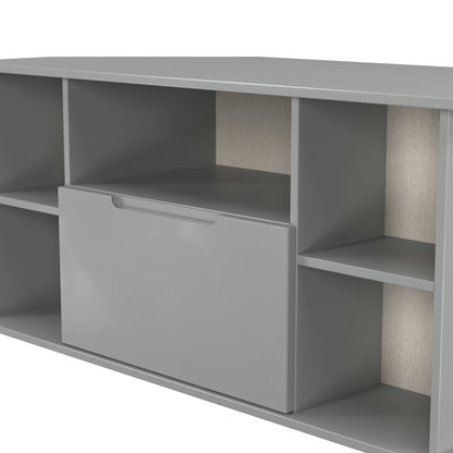 Milan Corner Corner TV Unit Grey 5 Shelves 1 Drawer 110cm