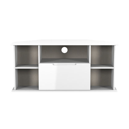 Milan Corner Corner TV Unit White 5 Shelves 1 Drawer 110cm