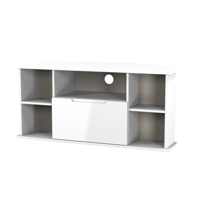 Milan Corner Corner TV Unit White 5 Shelves 1 Drawer 110cm