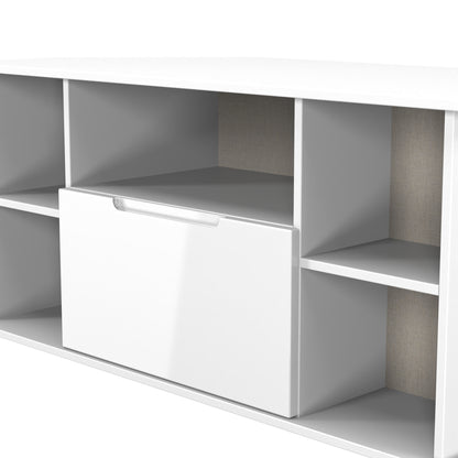 Milan Corner Corner TV Unit White 5 Shelves 1 Drawer 110cm
