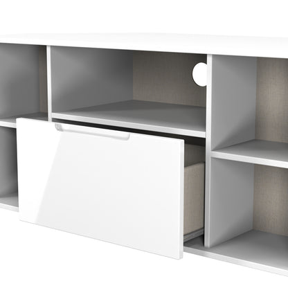 Milan Corner Corner TV Unit White 5 Shelves 1 Drawer 110cm