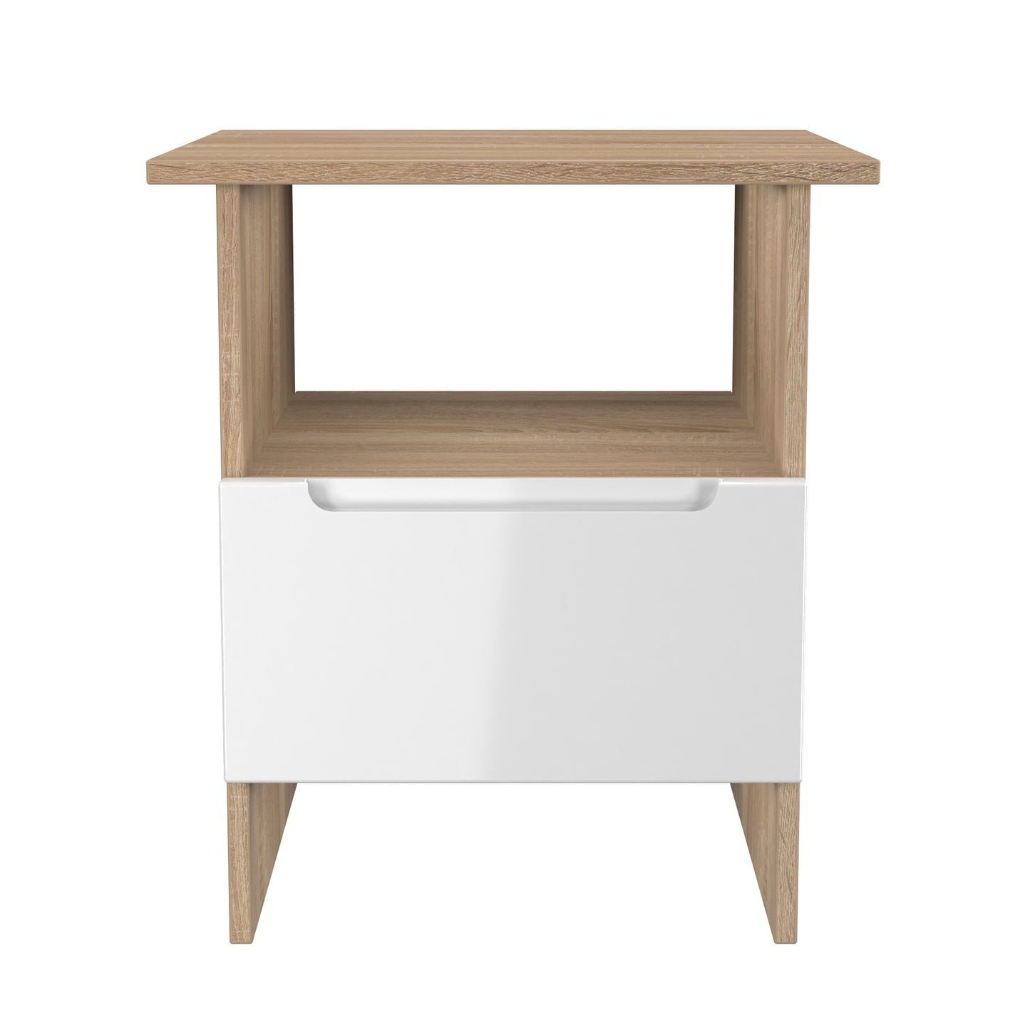 Milan Side Table White & Oak 1 Shelf 1 Drawer 50cm
