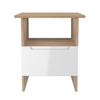Milan Side Table White & Oak 1 Shelf 1 Drawer 50cm