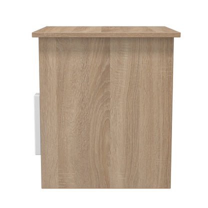 Milan Side Table White & Oak 1 Shelf 1 Drawer 50cm