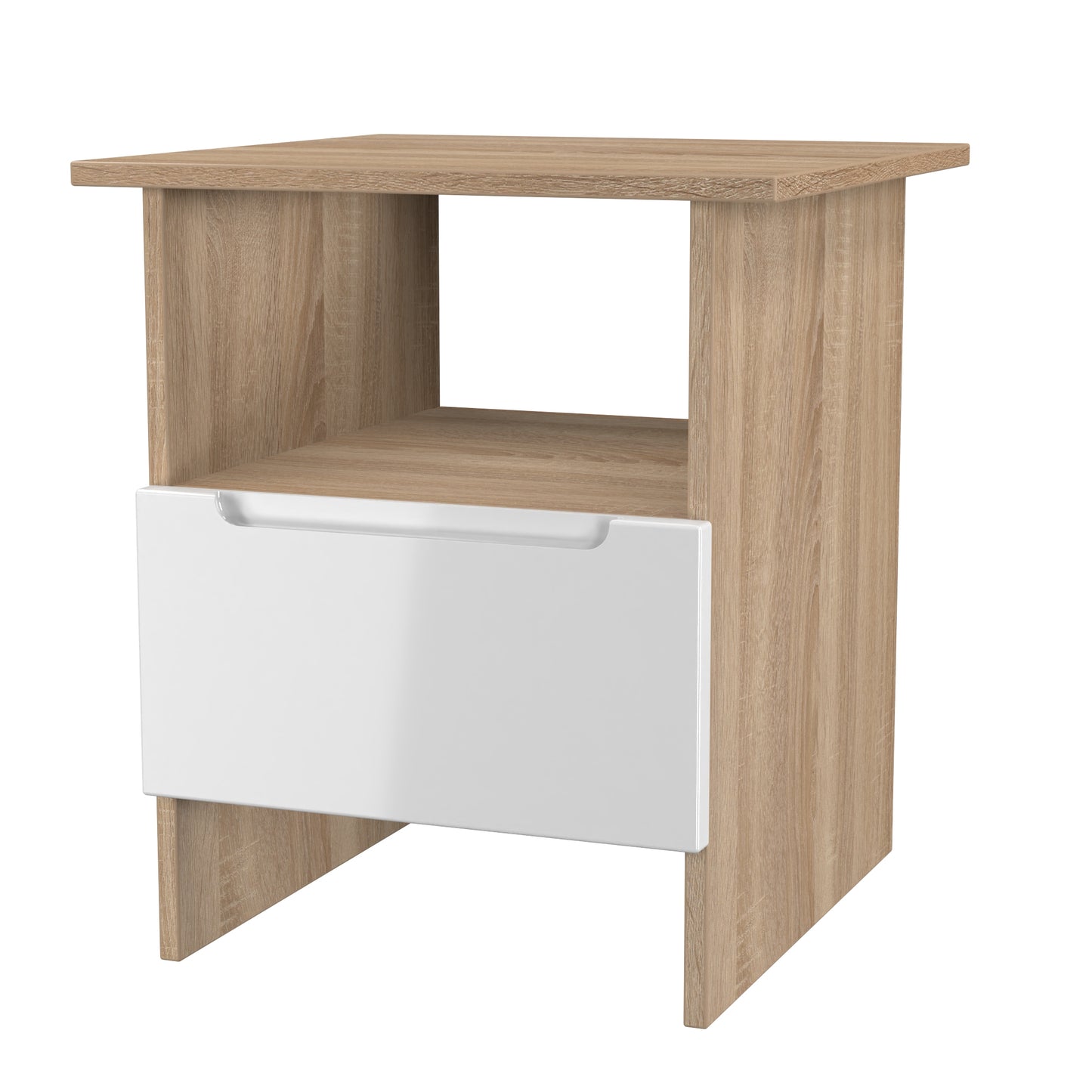 Milan Side Table White & Oak 1 Shelf 1 Drawer 50cm