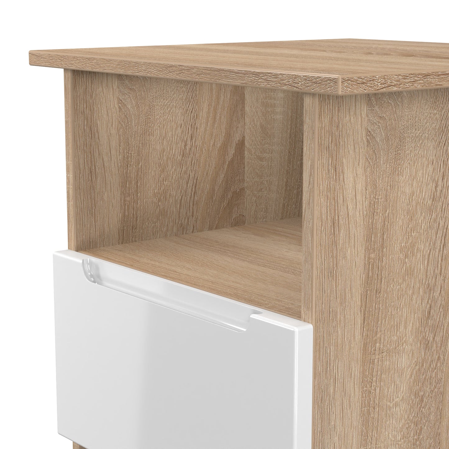 Milan Side Table White & Oak 1 Shelf 1 Drawer 50cm