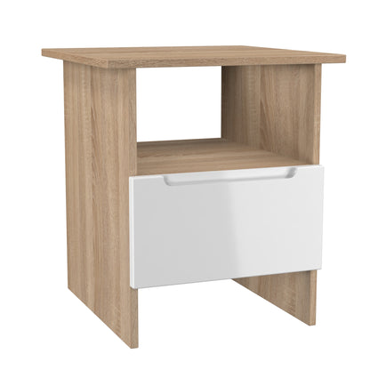Milan Side Table White & Oak 1 Shelf 1 Drawer 50cm
