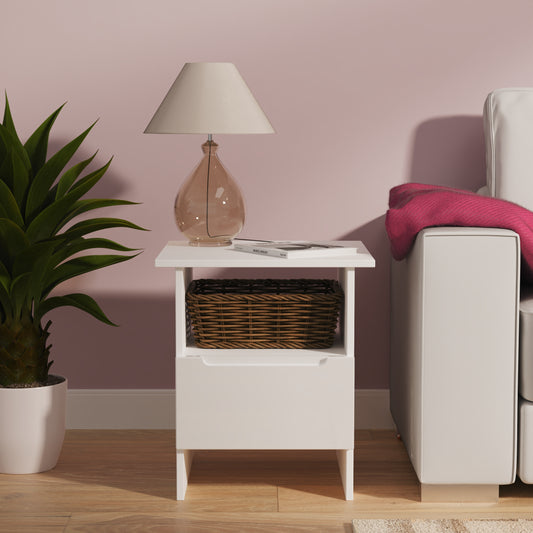 Milan Side Table White 1 Shelf 1 Drawer 50cm
