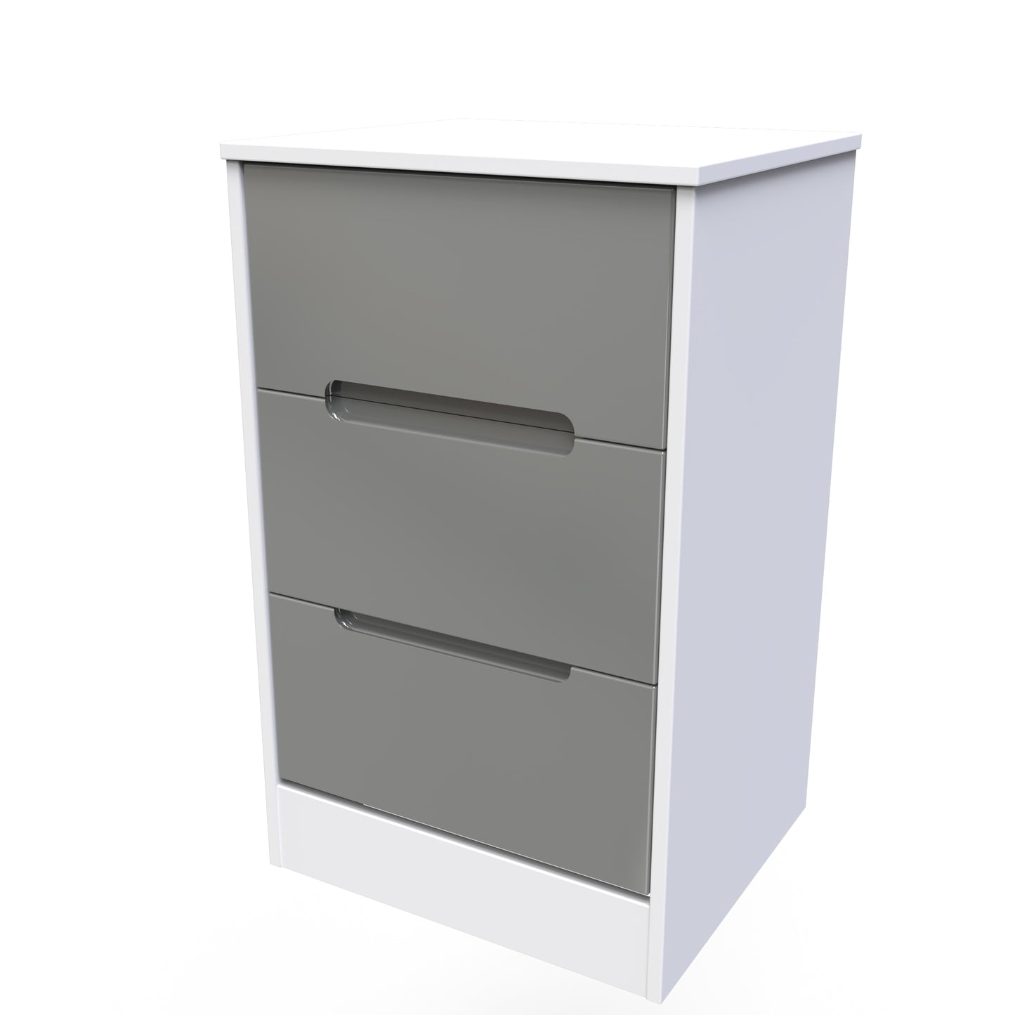 Monaco Bedside Table Grey & White 3 Drawers 73cm