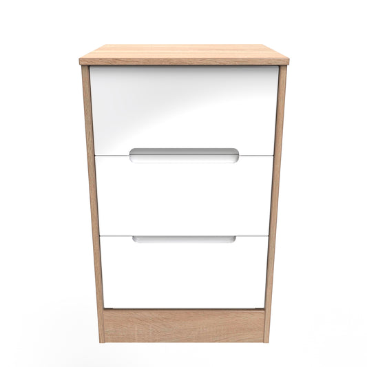 Monaco Bedside Table White & Oak 3 Drawers 73cm