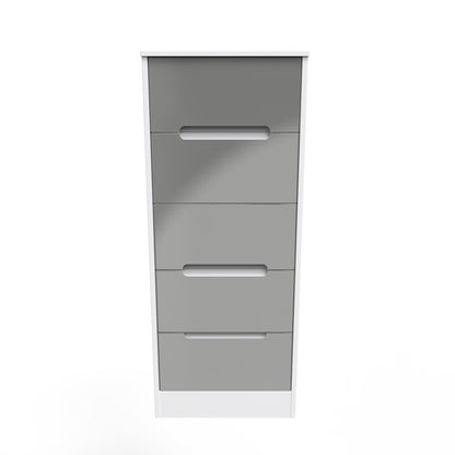 Monaco Tall Tallboy Grey & White 5 Drawers 114cm