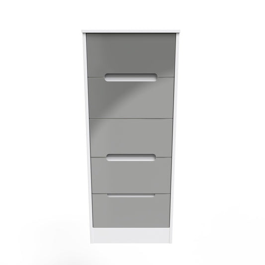 Monaco Tall Tallboy Grey & White 5 Drawers 114cm