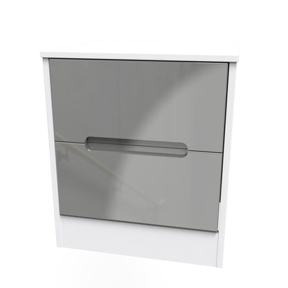 Monaco Bedside Table Grey & White 2 Drawers 53cm