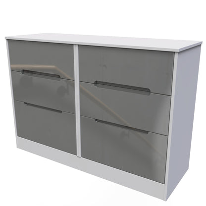 Monaco Large Chest of Drawers Grey & White 6 Drawers 115cm