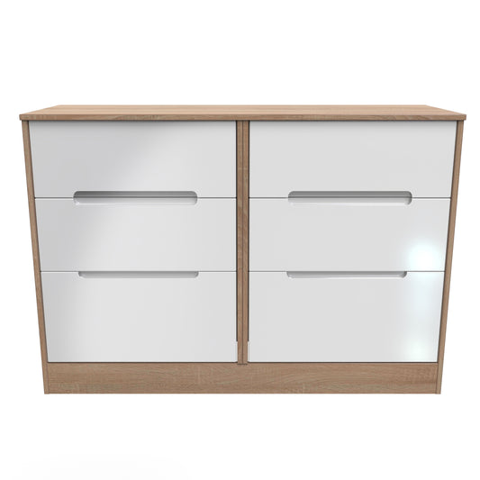 Monaco Large Chest of Drawers White & Oak 6 Drawers 115cm