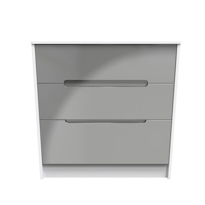 Monaco Chest of Drawers Grey & White 3 Drawers 80cm