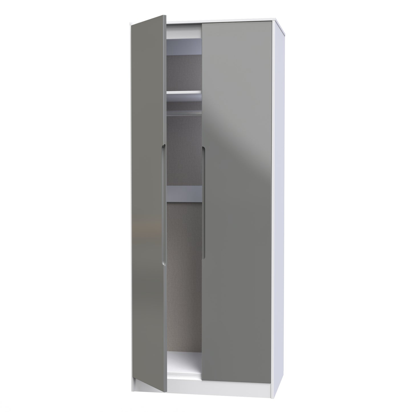 Monaco Tall Wardrobe Grey & White 2 Doors 1 Shelf 198cm