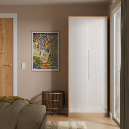 Monaco Tall Wardrobe White & Oak 2 Doors 1 Shelf 198cm