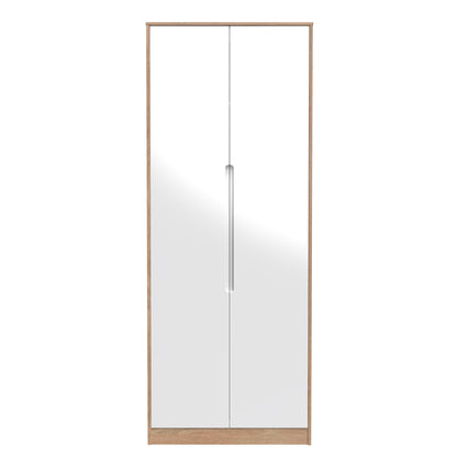 Monaco Tall Wardrobe White & Oak 2 Doors 1 Shelf 198cm