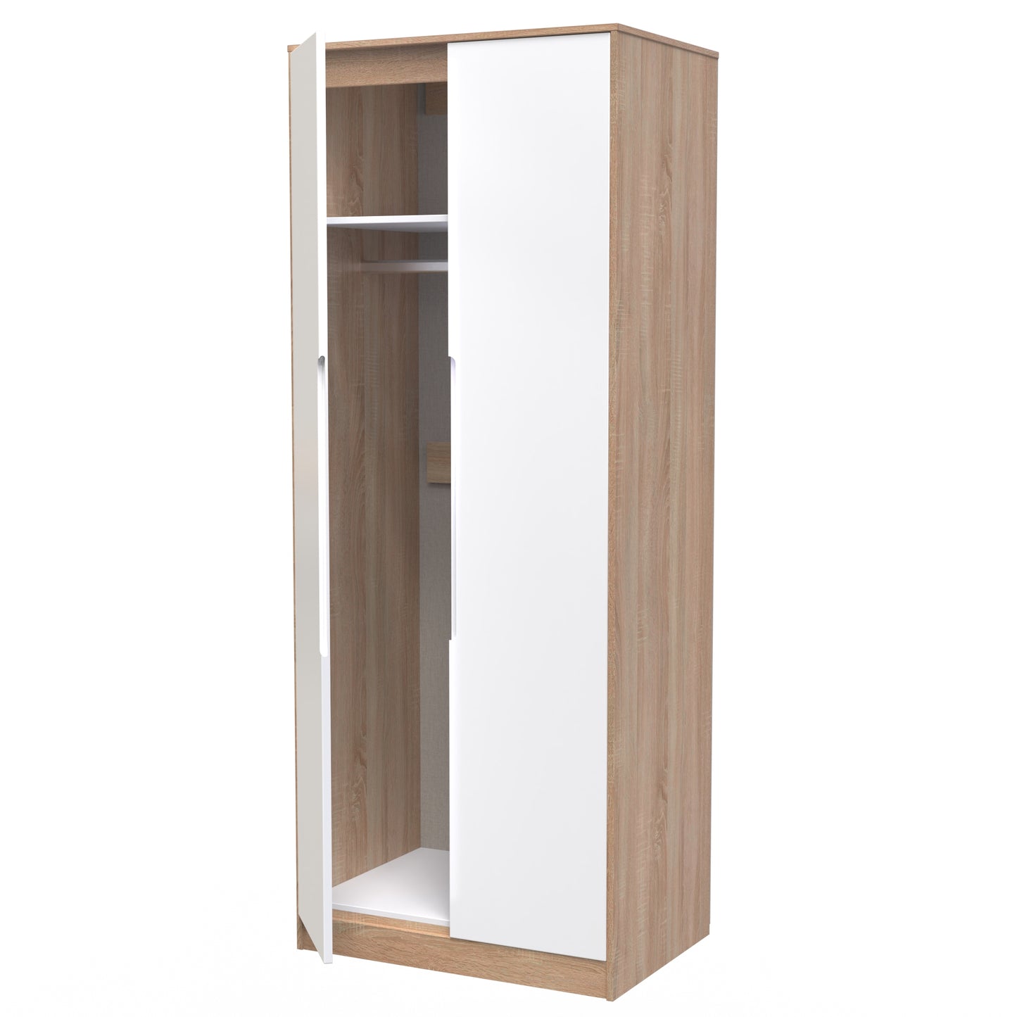 Monaco Tall Wardrobe White & Oak 2 Doors 1 Shelf 198cm