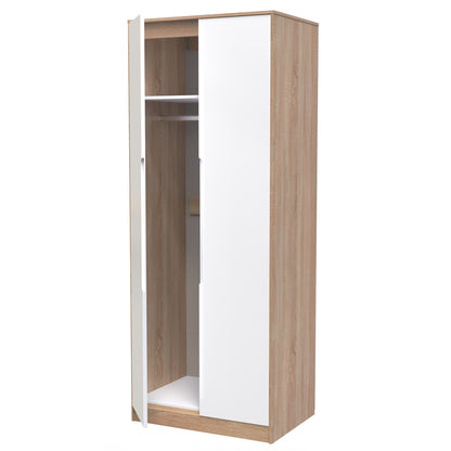 Monaco Tall Wardrobe White & Oak 2 Doors 1 Shelf 198cm
