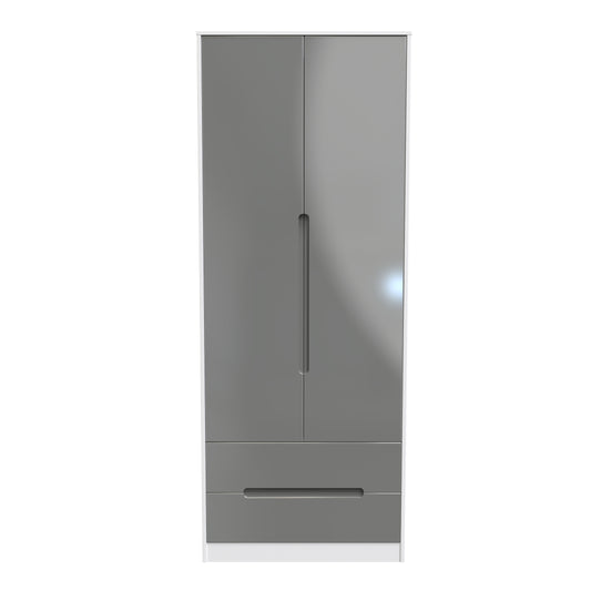 Monaco Tall Wardrobe Grey & White 2 Doors 2 Drawers 198cm