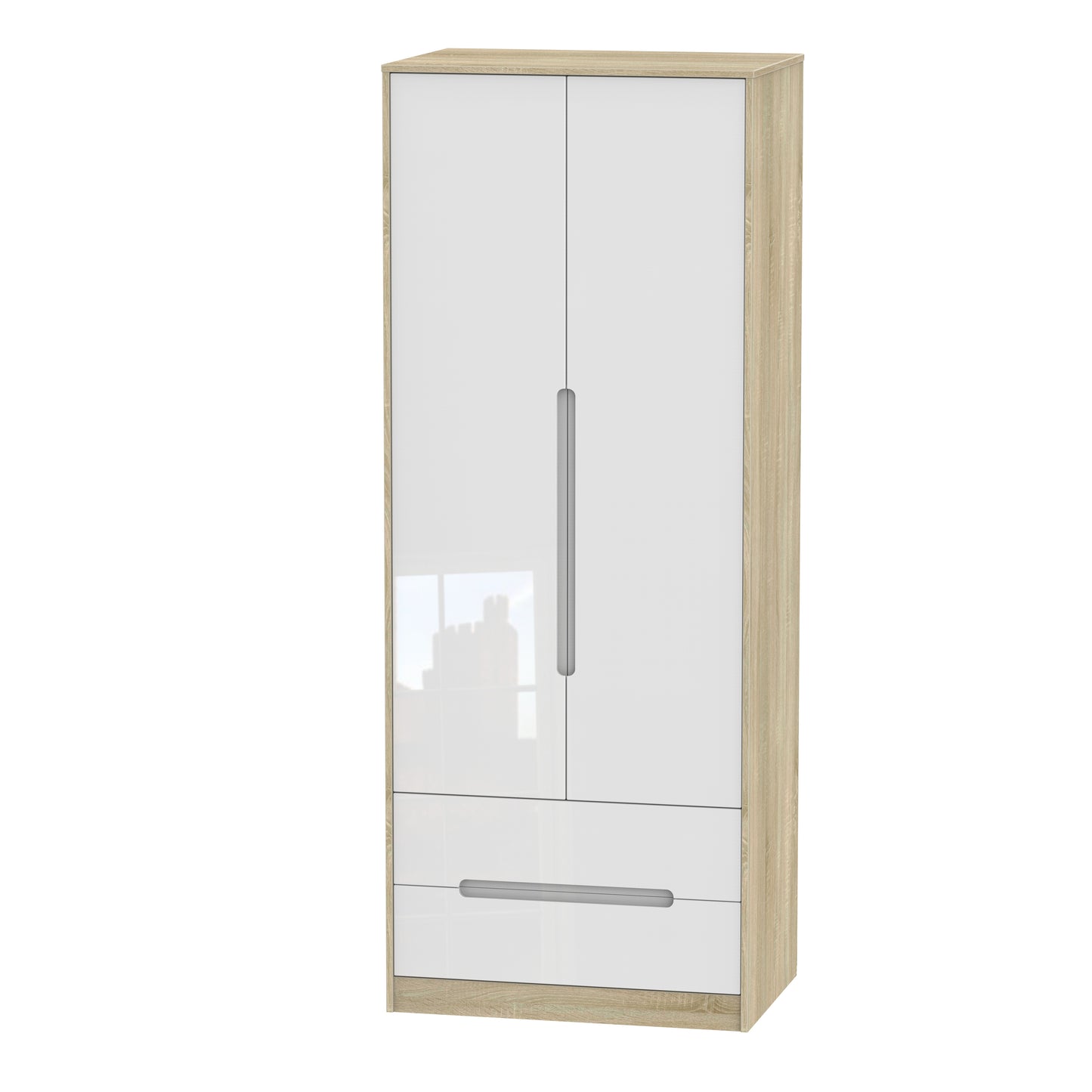 Monaco Tall Wardrobe White & Oak 2 Doors 2 Drawers 198cm