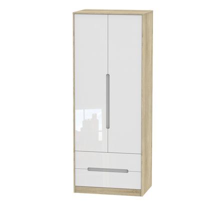 Monaco Tall Wardrobe White & Oak 2 Doors 2 Drawers 198cm