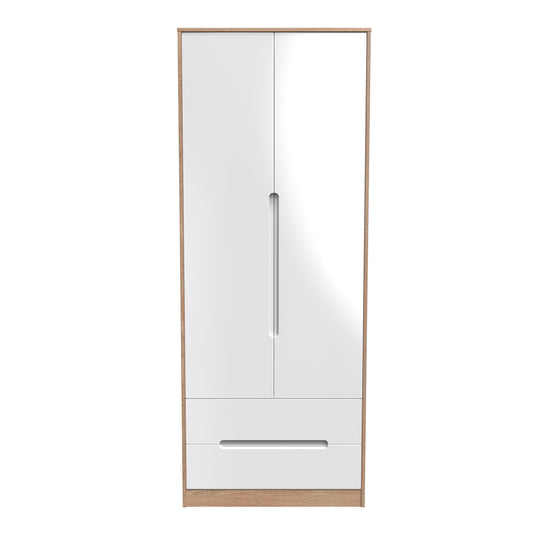 Monaco Tall Wardrobe White & Oak 2 Doors 2 Drawers 198cm