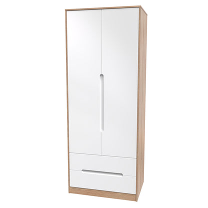 Monaco Tall Wardrobe White & Oak 2 Doors 2 Drawers 198cm