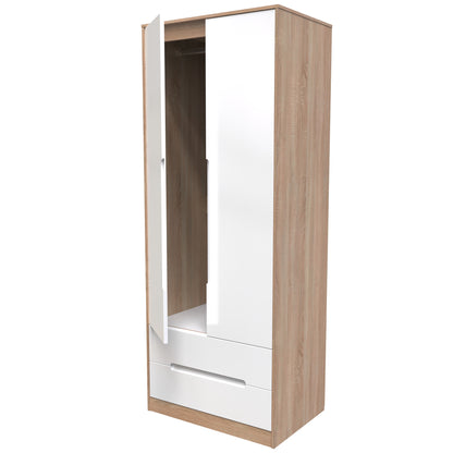 Monaco Tall Wardrobe White & Oak 2 Doors 2 Drawers 198cm