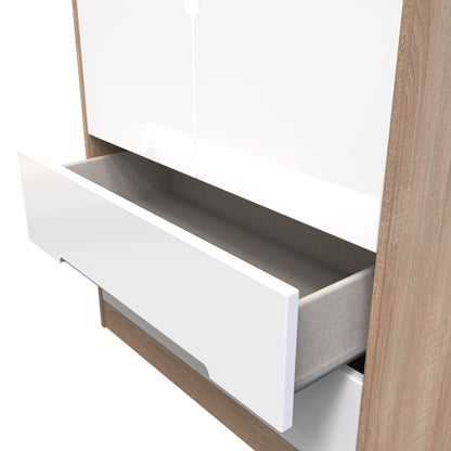 Monaco Tall Wardrobe White & Oak 2 Doors 2 Drawers 198cm